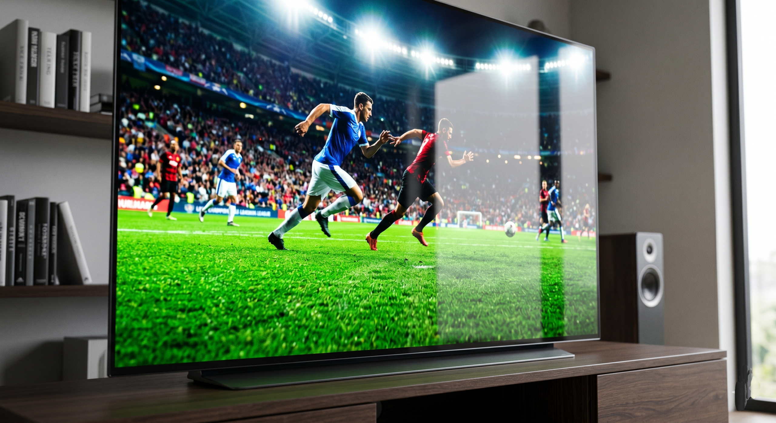 TV lumineuse salon allumé regarder le foot Coupe du Monde 2026