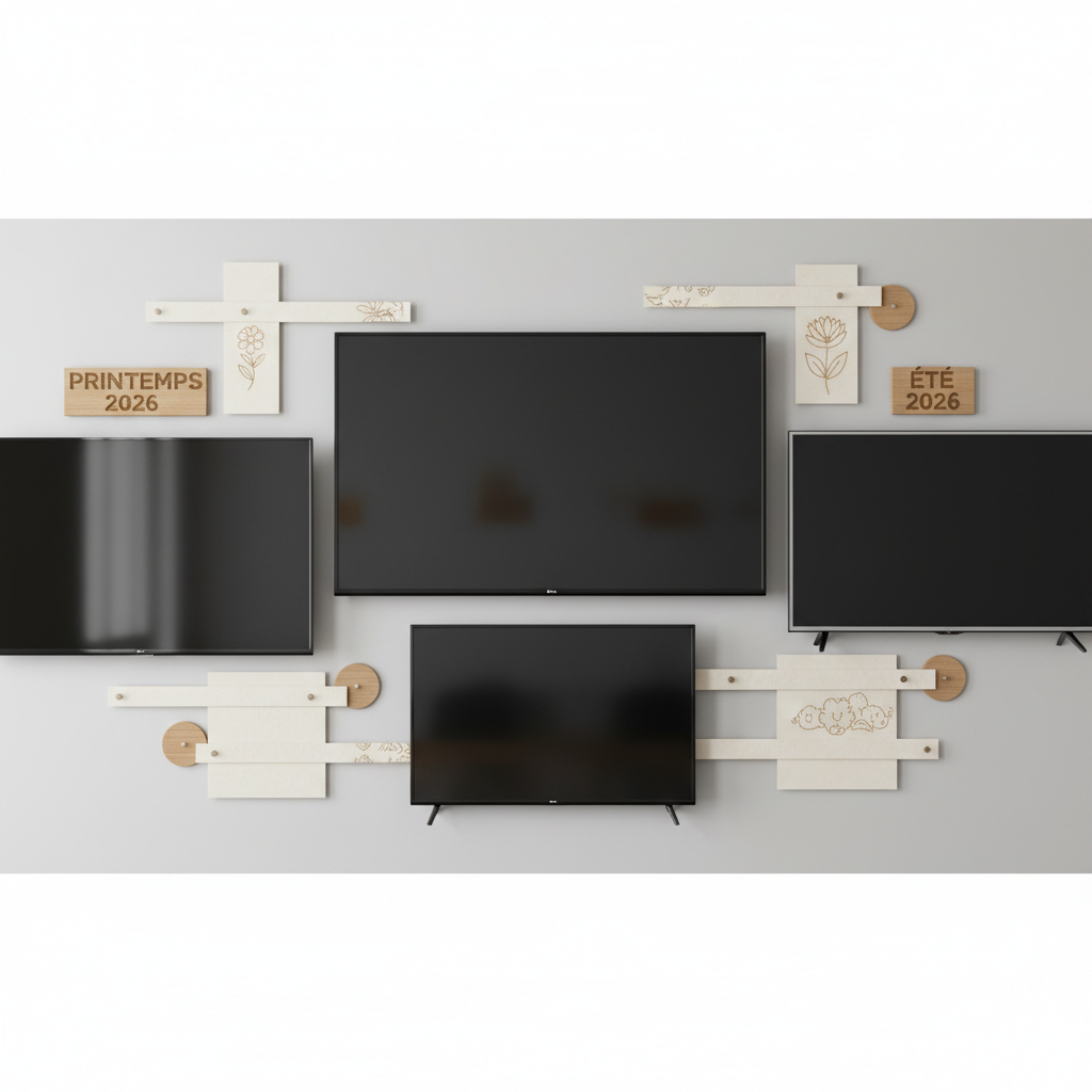 Téléviseurs premium dans un showroom illustrant des sorties échelonnées en 2026