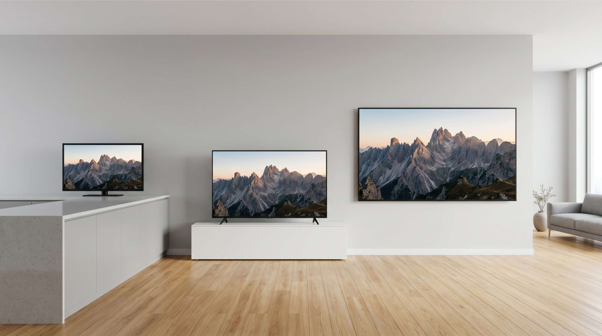 Comparaison visuelle des tailles de TV de 32 à 98 pouces pour choisir la diagonale adaptée à son salon
