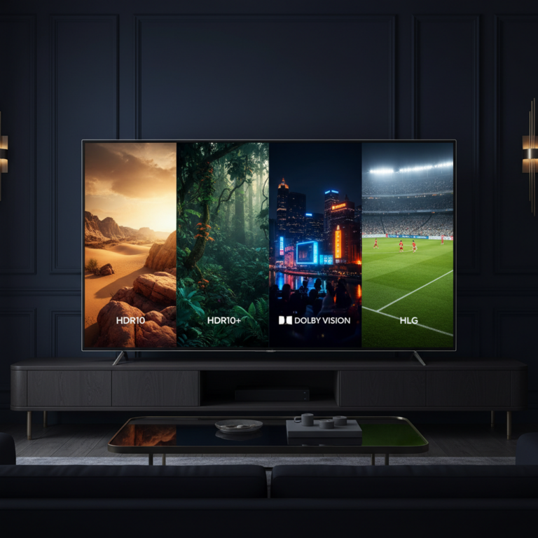 Téléviseur premium illustrant les principaux formats HDR pour comprendre leurs différences