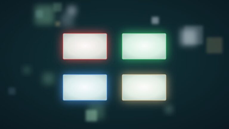 Quatre écrans stylisés aux accents rouge, vert, bleu et ambre, technologies TV RGB de 2026